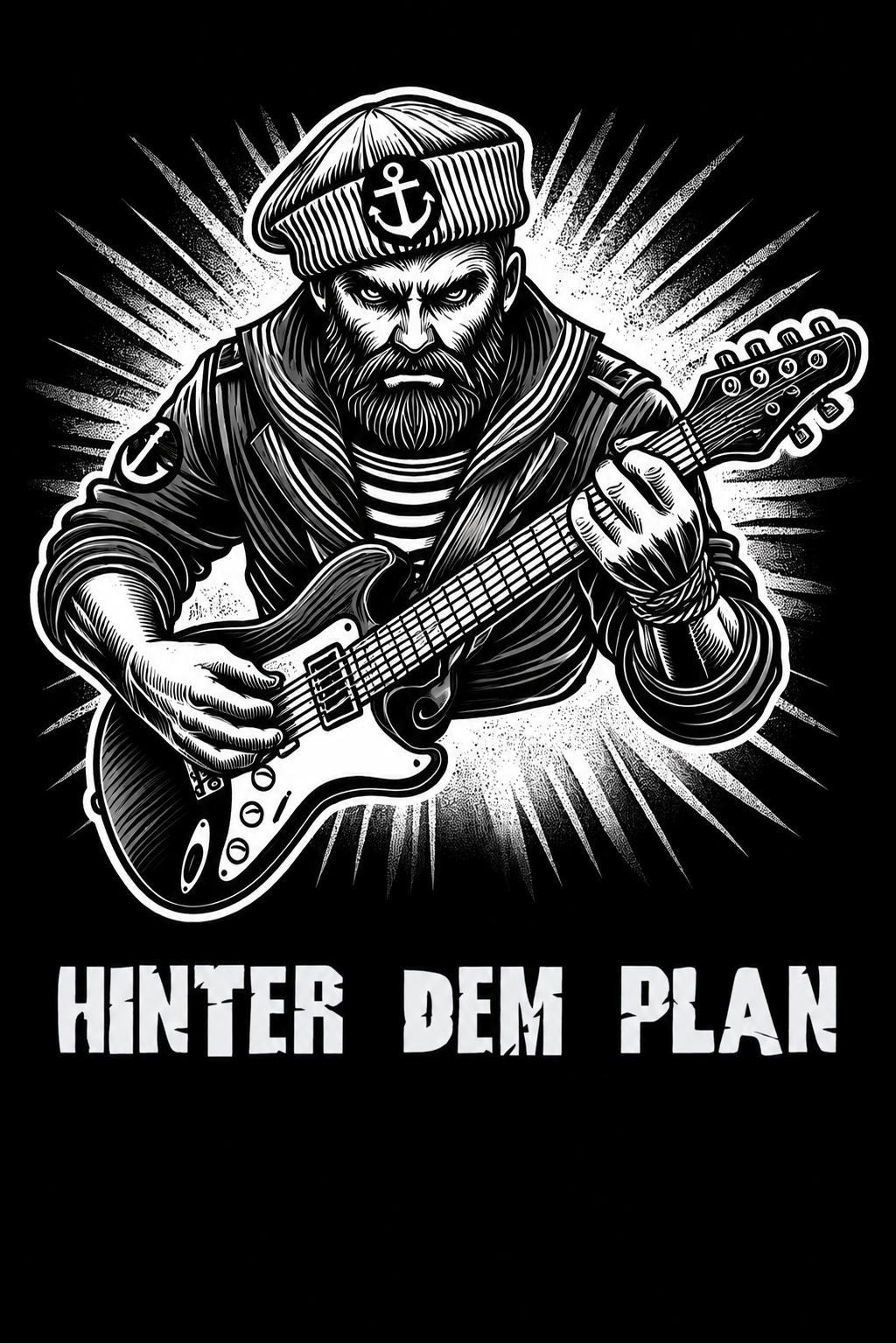 Illustrierter Seefahrer mit Gitarre